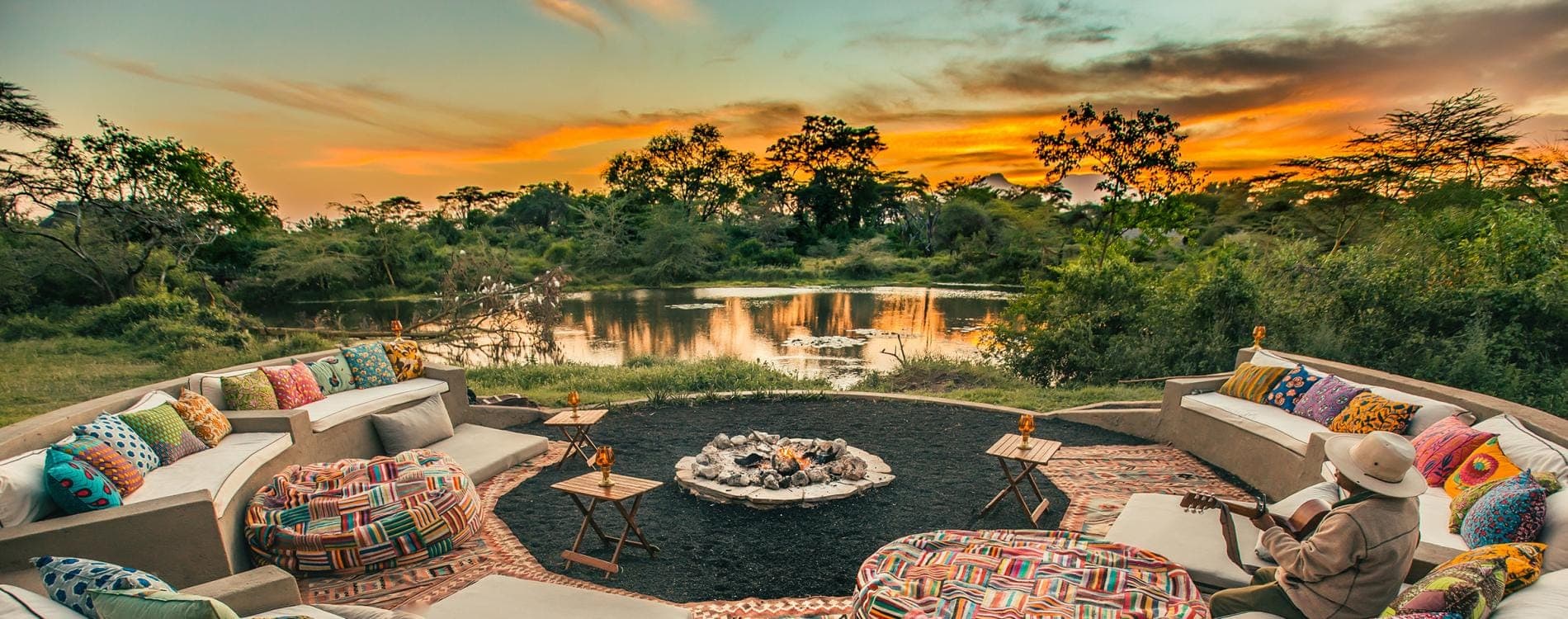 Luxury safari lodge at sunset